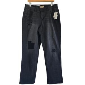 NWT Democracy Ab Technology Womens 16W Ripped Girlfriend Patch Jeans Black